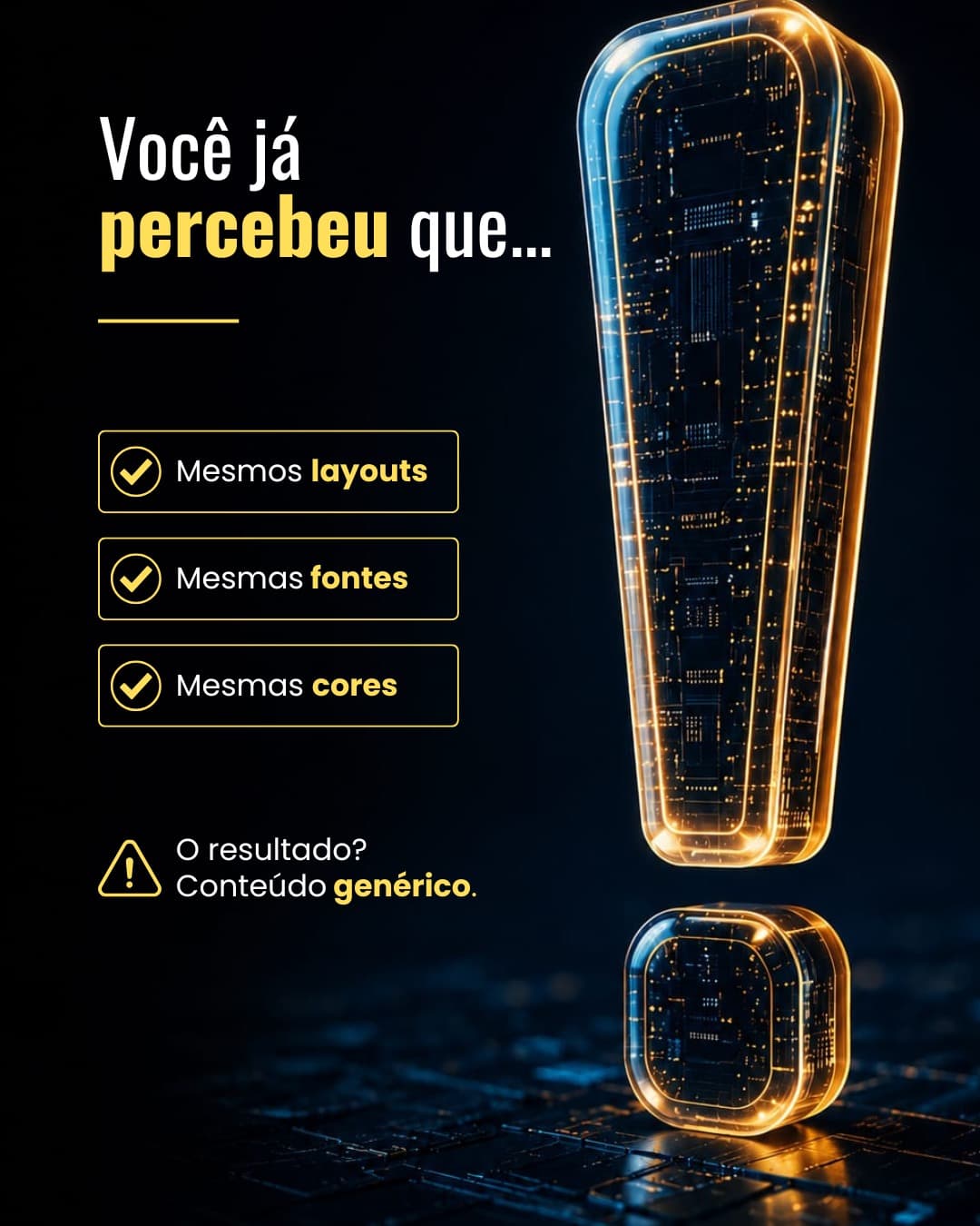 Carrossel educativo sobre IA no processo criativo: layouts, fontes e cores repetidas geram conteúdo genérico